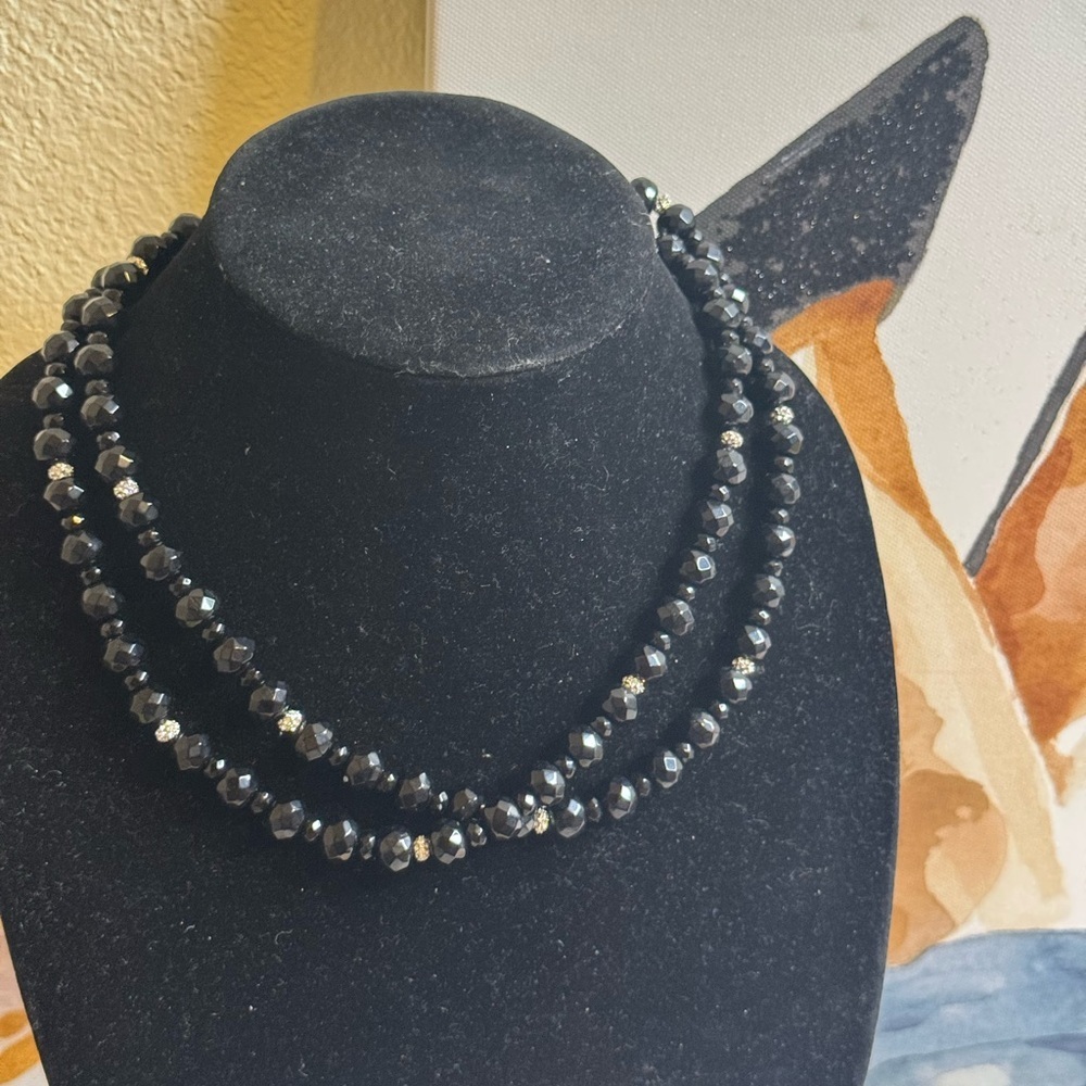 Monet Black Double Strand Beaded Necklace Toggle Clasp